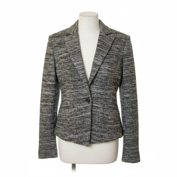 Rachel Rachel Roy Knit Blazer 4 | Marled Black White Stretch One Button - Picture 1 of 12